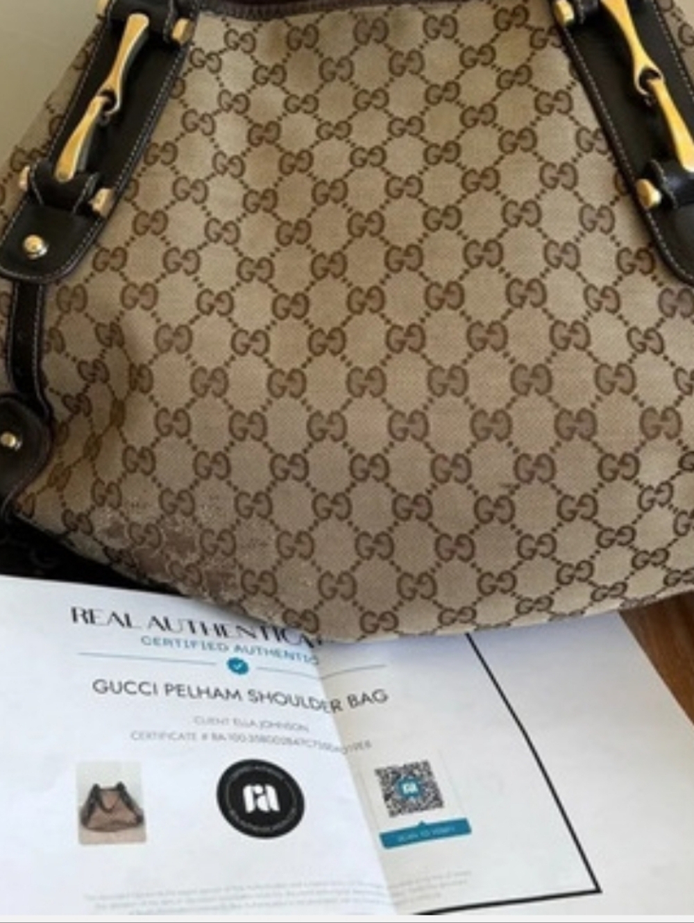 ⚠️COA⚠️Gucci Pelham Brown Monogram GG Canvas Tote Bag Fair Cindition - Picture 2 of 16